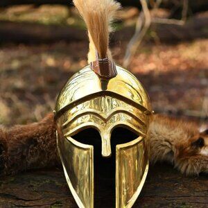 Brass Finish Italo Corinthian Helmet with Bush Classic Roman Combat Helmet